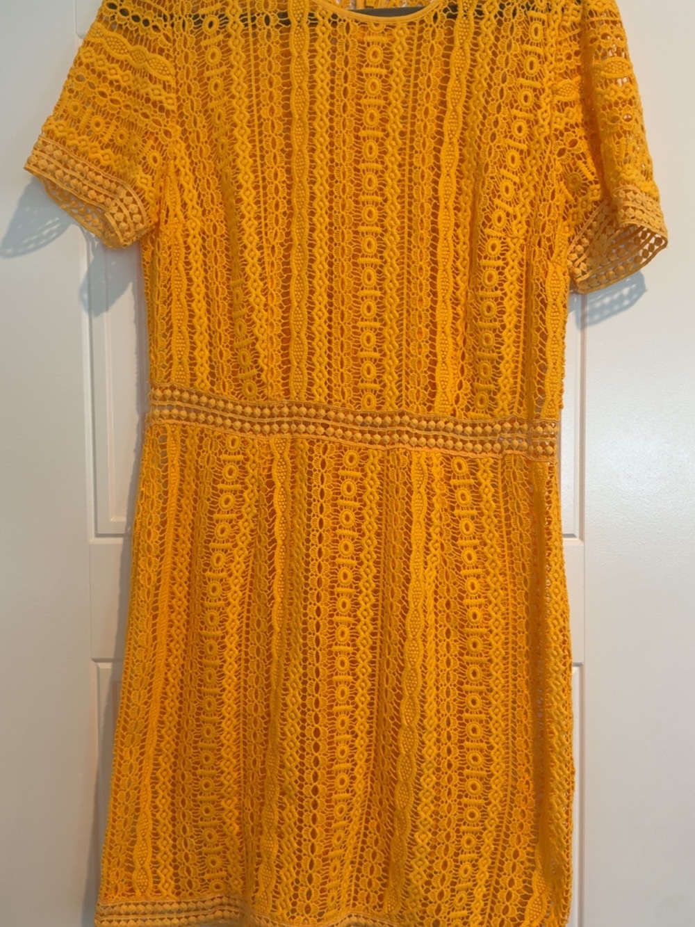 MICHAEL Michael Kors Size 8 Golden Yellow Crochet Lace Short Sleeve Dress Boho